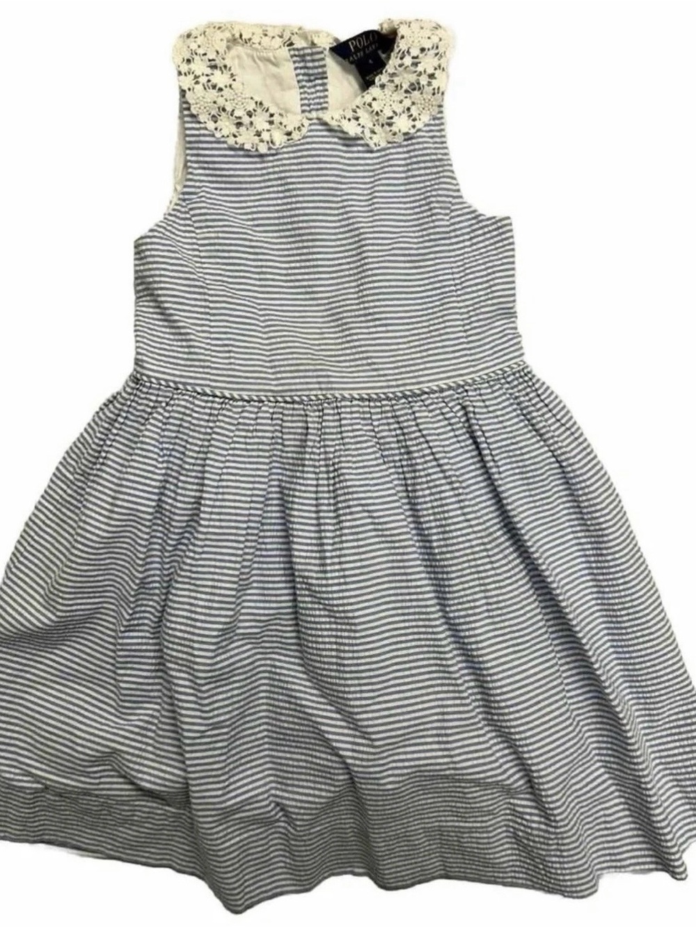 Girls Polo Ralph Lauren Formal Blue Seersucker Spring Or Summer Dress Size 4